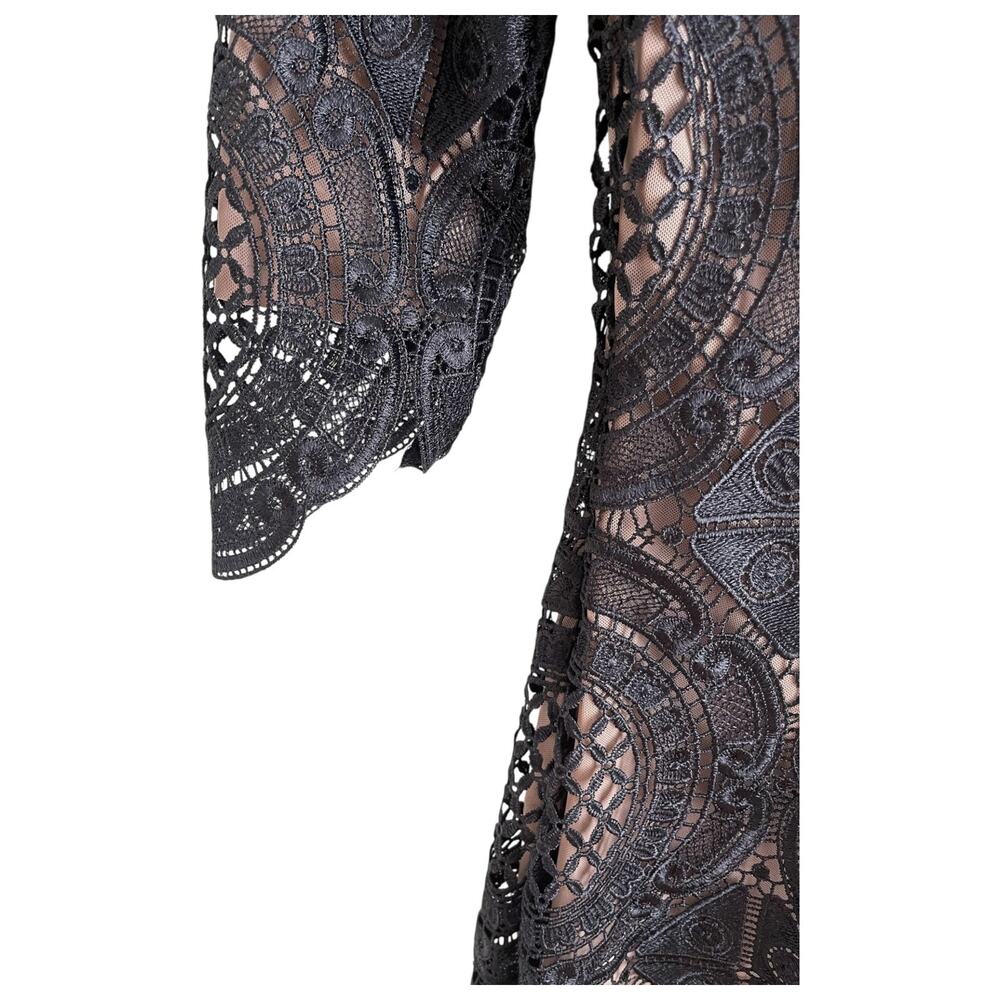 Crochet Medallion Black Lace Skin Tone Lined Two Layer Dress XS Goldie Brand - Picture 4 of 5